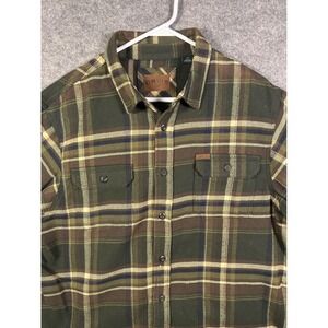 Orvis Mens Large Green Brown Plaid Flannel Shirt 100% Cotton Long Sleeve L/G